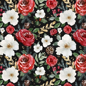 Christmas Floral//Black - Large