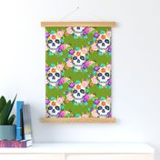 Dia De Los Muertos Floral Sugar Skull Painting // Apple Green