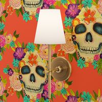 Dia De Los Muertos Floral Sugar Skull Painting // Living Coral 