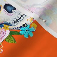Dia De Los Muertos Floral Sugar Skull Painting // Orange