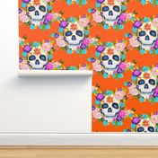 Dia De Los Muertos Floral Sugar Skull Painting // Orange