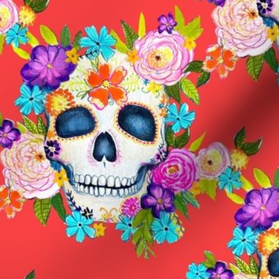 Dia De Los Muertos Floral Sugar Skull Painting // Cherry 