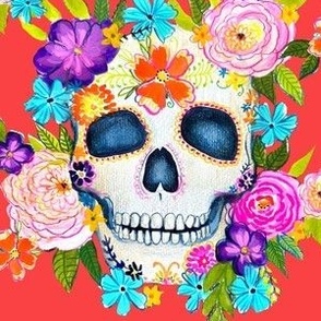 Dia De Los Muertos Floral Sugar Skull Painting // Cherry 