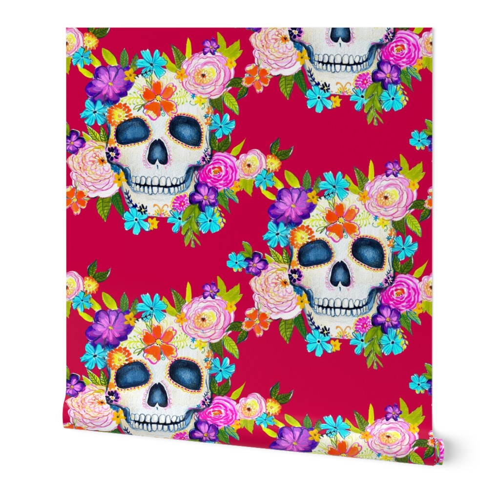 Dia De Los Muertos Floral Sugar Skull Painting // Viva Magenta