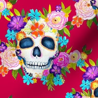 Dia De Los Muertos Floral Sugar Skull Painting // Viva Magenta