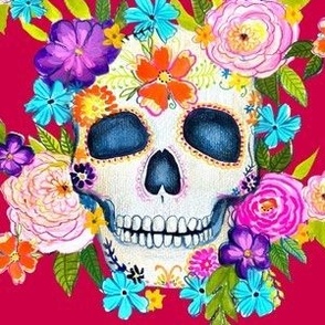 Dia De Los Muertos Floral Sugar Skull Painting // Viva Magenta