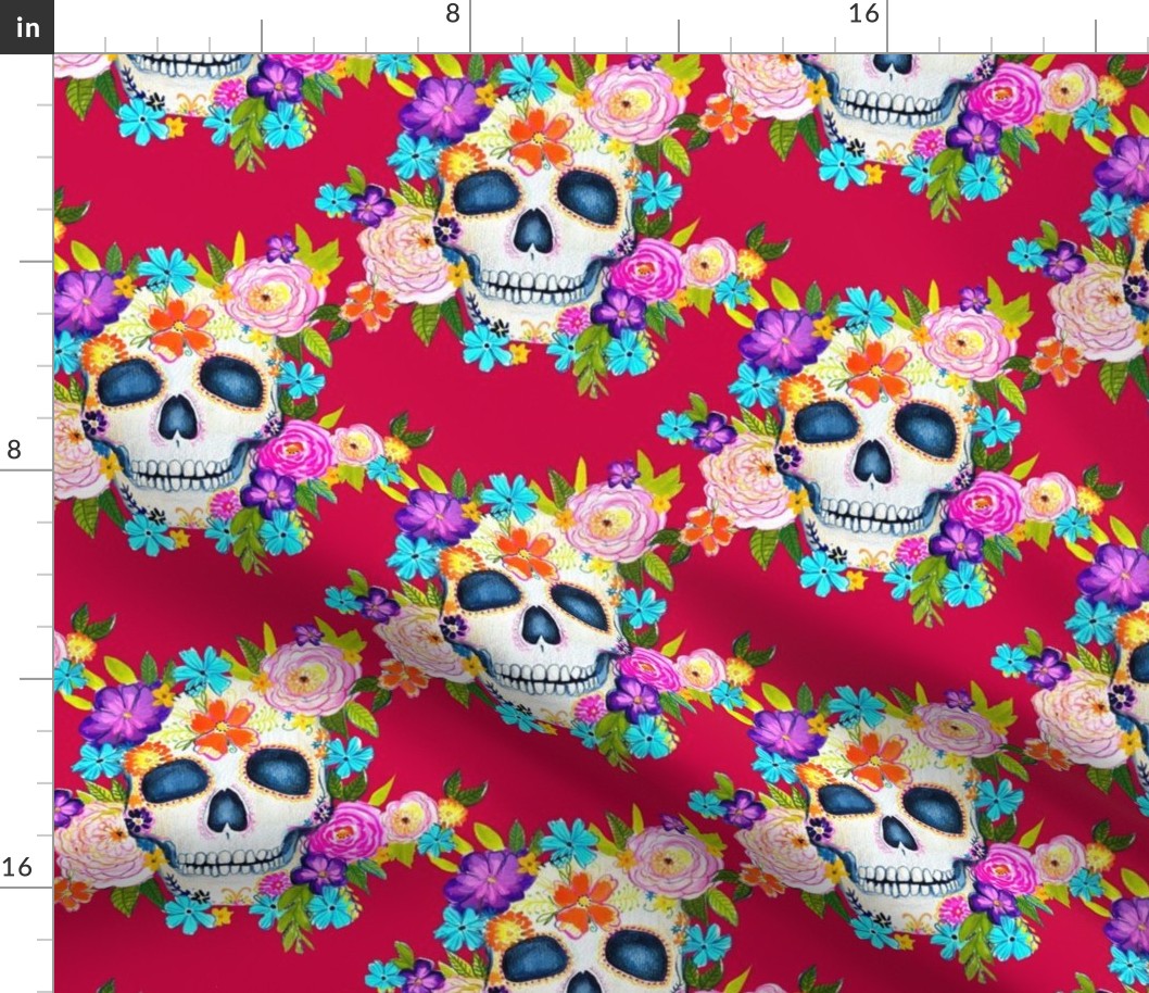 Dia De Los Muertos Floral Sugar Skull Painting // Viva Magenta
