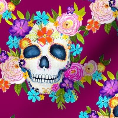 Dia De Los Muertos Floral Sugar Skull Painting // Mulberry