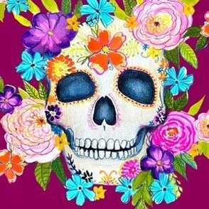 Dia De Los Muertos Floral Sugar Skull Painting // Mulberry