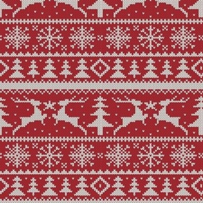 Ugly Christmas Sweater Party Knitted Pattern with  Nordic Reindeers, Snowflakes, Xmas Trees in Scandinavian Style, Nostalgy