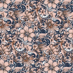 Doodle Maximalist Floral navy and leather