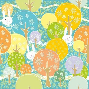 Spring garden, rabbits