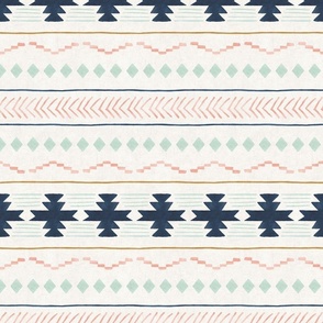 Southwestern Boho Tribal in Navy Mint and Pink 12 inch