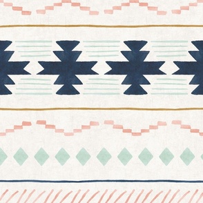Southwestern Boho Tribal in Navy Mint and Pink 24 inch