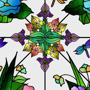 Stained Glass Garden (Light Gray large scale) 