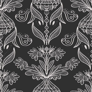 Chalk and Charcoal Floral Damask Sketch- Large (Bedding and Wallpaper)