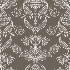 Chalk and Chocolate Floral Damask Sketch- Large (Bedding and Wallpaper)