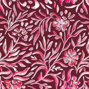 Red Paisley Floral - Hand Painted Pattern - Watercolor Pattern - Block Print - Botanical Pattern - Romantic Flowers