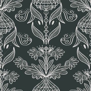 Chalk and Charcoal Floral Sketch- Medium (Bedding and Wallpaper) 