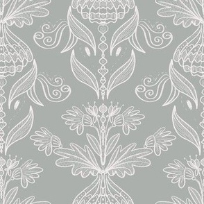 Chalk and Gray Floral Damask Sketch- Medium (Bedding and Wallpaper)