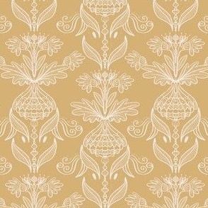 Golden Yellow and White Chalk Floral Damask - medium size