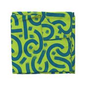 abstract brush strokes - bold peacock blue on lime green rustic - brush stroke wallpaper and fabric