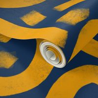 abstract brush strokes - bold marigold orange on indigo blue rustic - brush stroke wallpaper and fabric