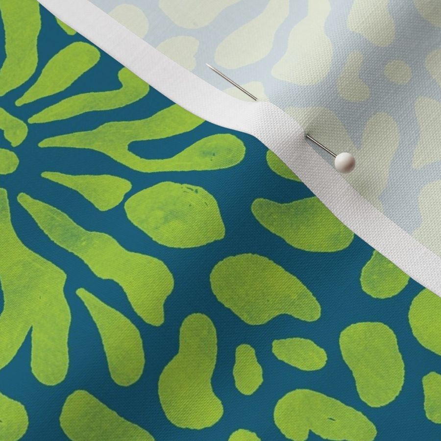 abstract boho garden small - lime green on peacock blue - abstract vibrant botanical wallpaper