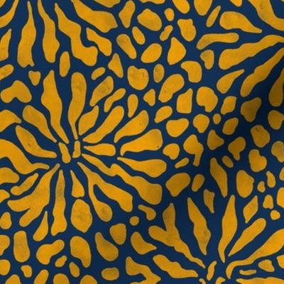 abstract boho garden small - marigold orange on indigo blue - abstract vibrant botanical wallpaper