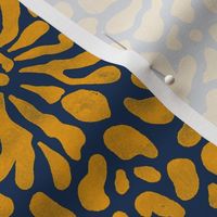 abstract boho garden small - marigold orange on indigo blue - abstract vibrant botanical wallpaper