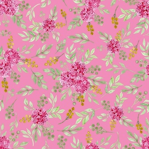 Watercolour wildflowers, pink background. Seamless floral pattern-292.