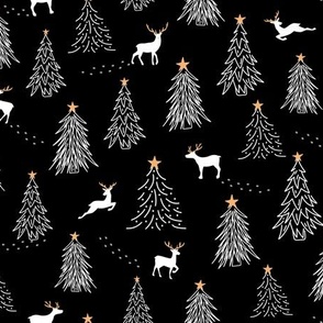 Christmas Reindeer Tracks Black and White 15"