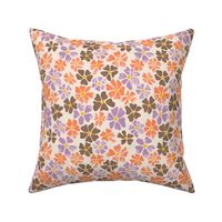 Vintage Flower Power, Lilac Coral and Brown on cream, Summer