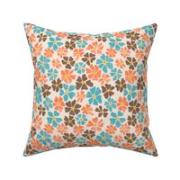 Vintage Flower Power, Coral Teal and Brown on cream, Summer