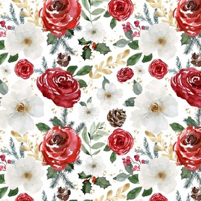 Christmas Floral//White - Large