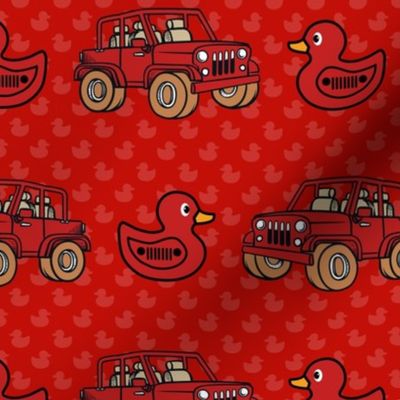 Large Scale Duck Duck Jeep 4x4 Off Road All Terrain Vehicles and Rubber Duckies in Red