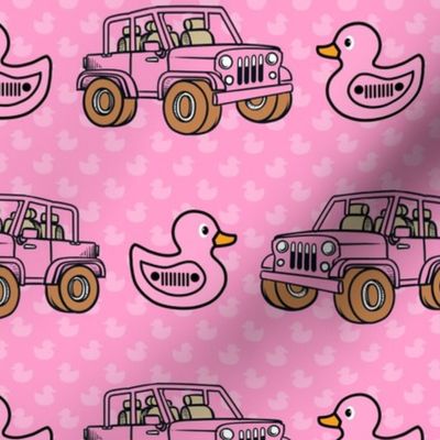 Large Scale Duck Duck Jeep 4x4 Off Road All Terrain Vehicles and Rubber Duckies in Pink