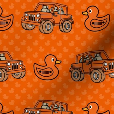 Large Scale Duck Duck Jeep 4x4 Off Road All Terrain Vehicles and Rubber Duckies in Orange