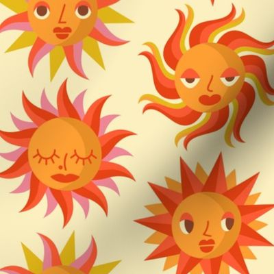 Retro Sunshine - Happy Suns - Orange + Red + Pink