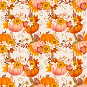 Autumnal Pumpkin and Sunflower Design in Linen White