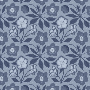 Bold Chintz maximalist blue floral vintage English rose in navy and pale blues