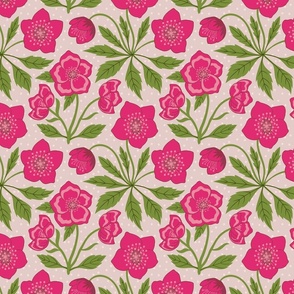Bold Chintz maximalist vintage floral  cerise pink on dusty pink  English  rose 