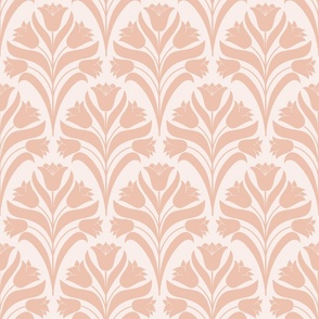 Damask style in monochromatic dusty pink on pale blush pink  tulip flower spray