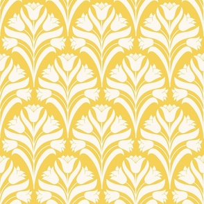 Damask style in creamy ivory white on buttery golden yellow  tulip flower spray