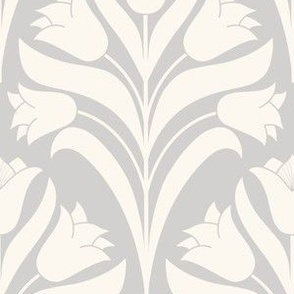 (L) Damask style  monochromatic creamy ivory and soft  dove grey tulip flower spray