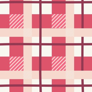 raspberry red and blush pink vintage plaid 
