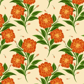 Marigold Floral Elegance in Orange-Red and Green