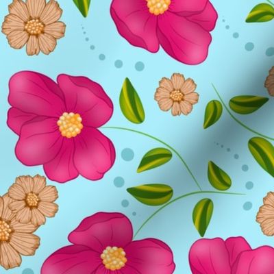 Cheerful Cosmos Floral Design in Pink Magenta and Tan Brown