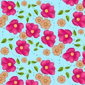 Cheerful Cosmos Floral Design in Pink Magenta and Tan Brown