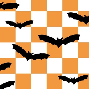 Jumbo Checkered Halloween Bats in Orange 
